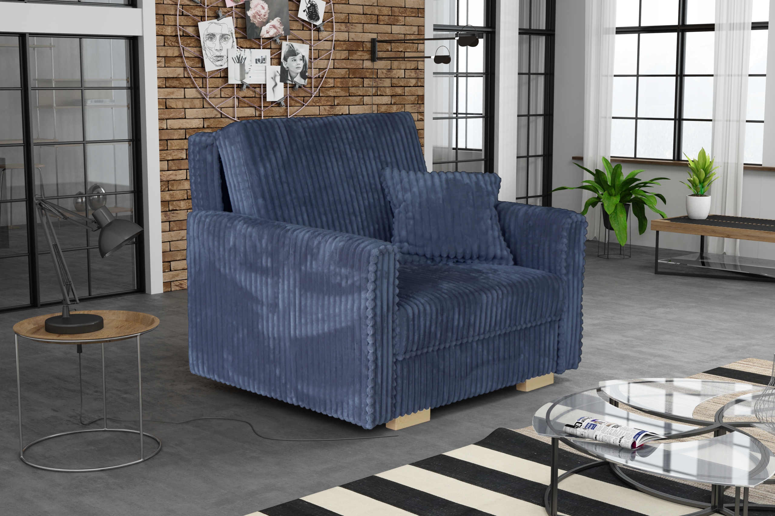 VIVA I PIANO brązowa sofa fotel rozkładany pluszowy sztruks Tilia pasy Szerokość produktu 103 cm