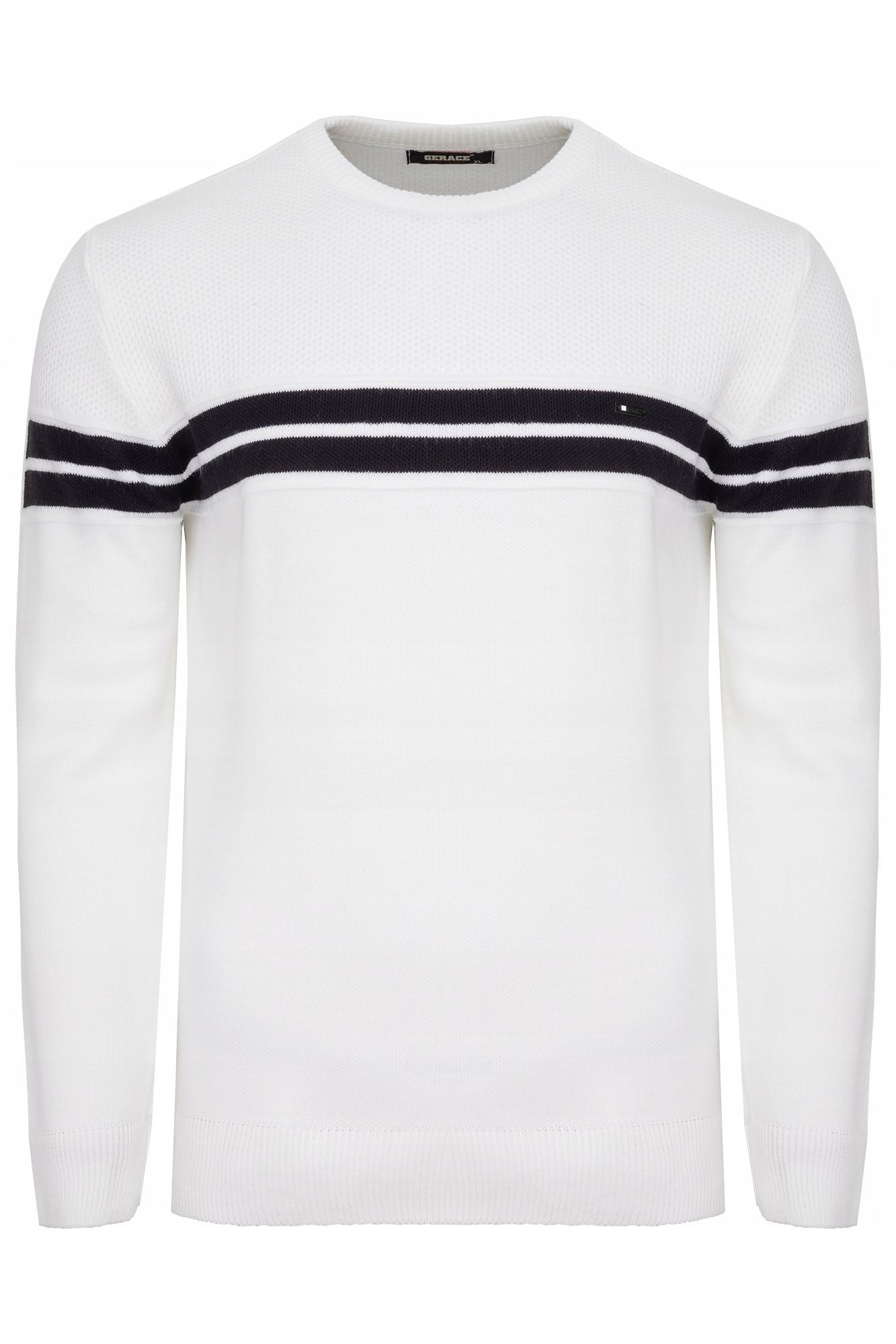 Pánský Bílý Casual Klasický Vlněný Svetr S Prémiovými Pruhy: XL