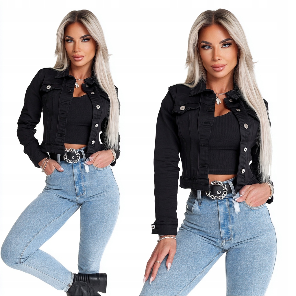 Damska Kurtka Jeansowa Katana Na Co Dzień Krótka Czarna XL