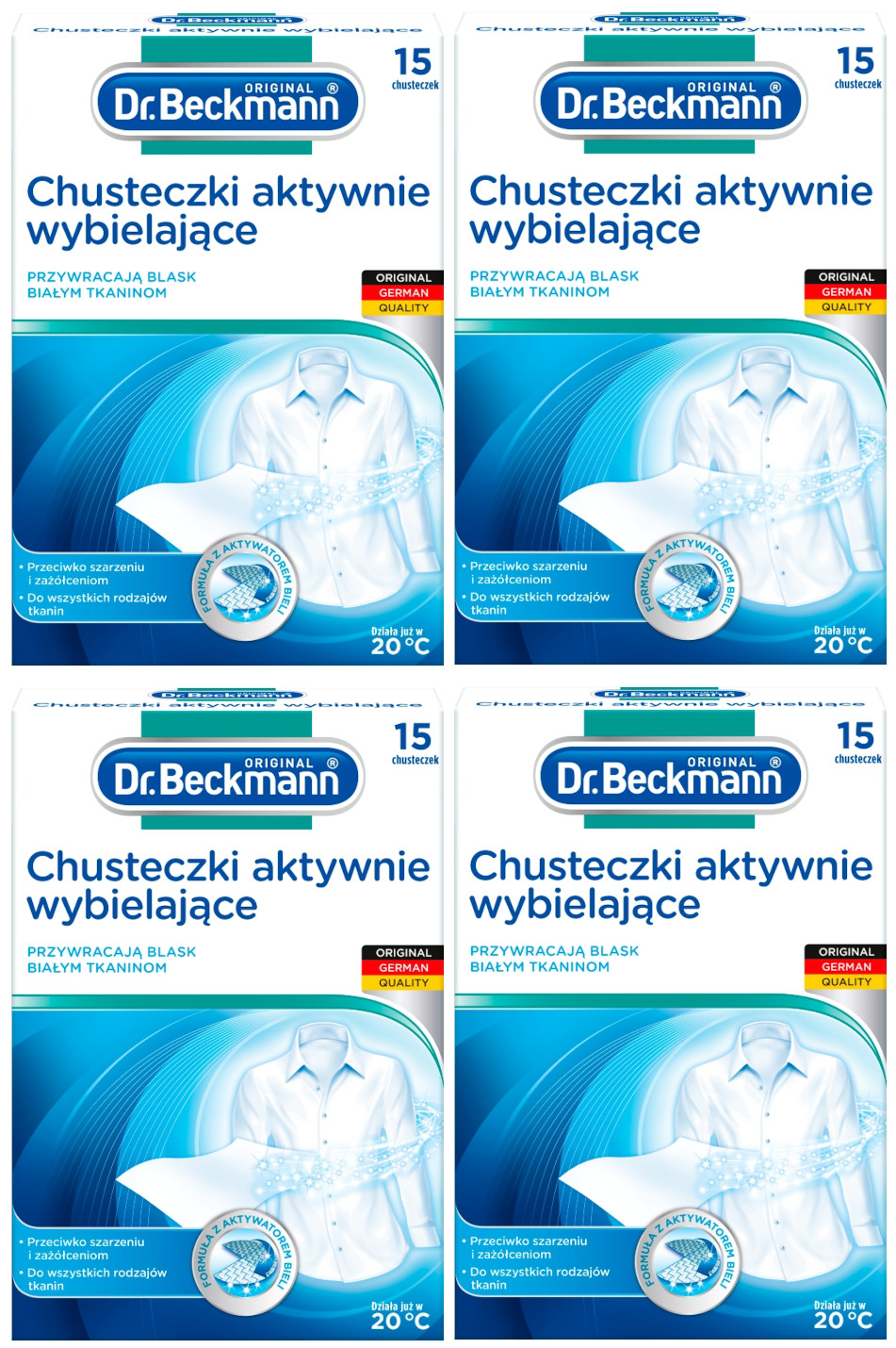 4x Dr. Beckmann Aktivní bělící ubrousky na bílé prádlo 15 kusů