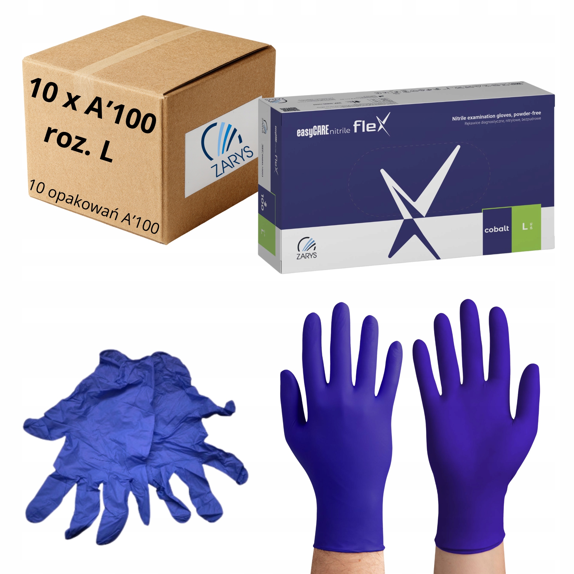 Levně Nitrilové rukavice easyCARE Nitrile Flex kobaltové Zarys vel. [L] Karton