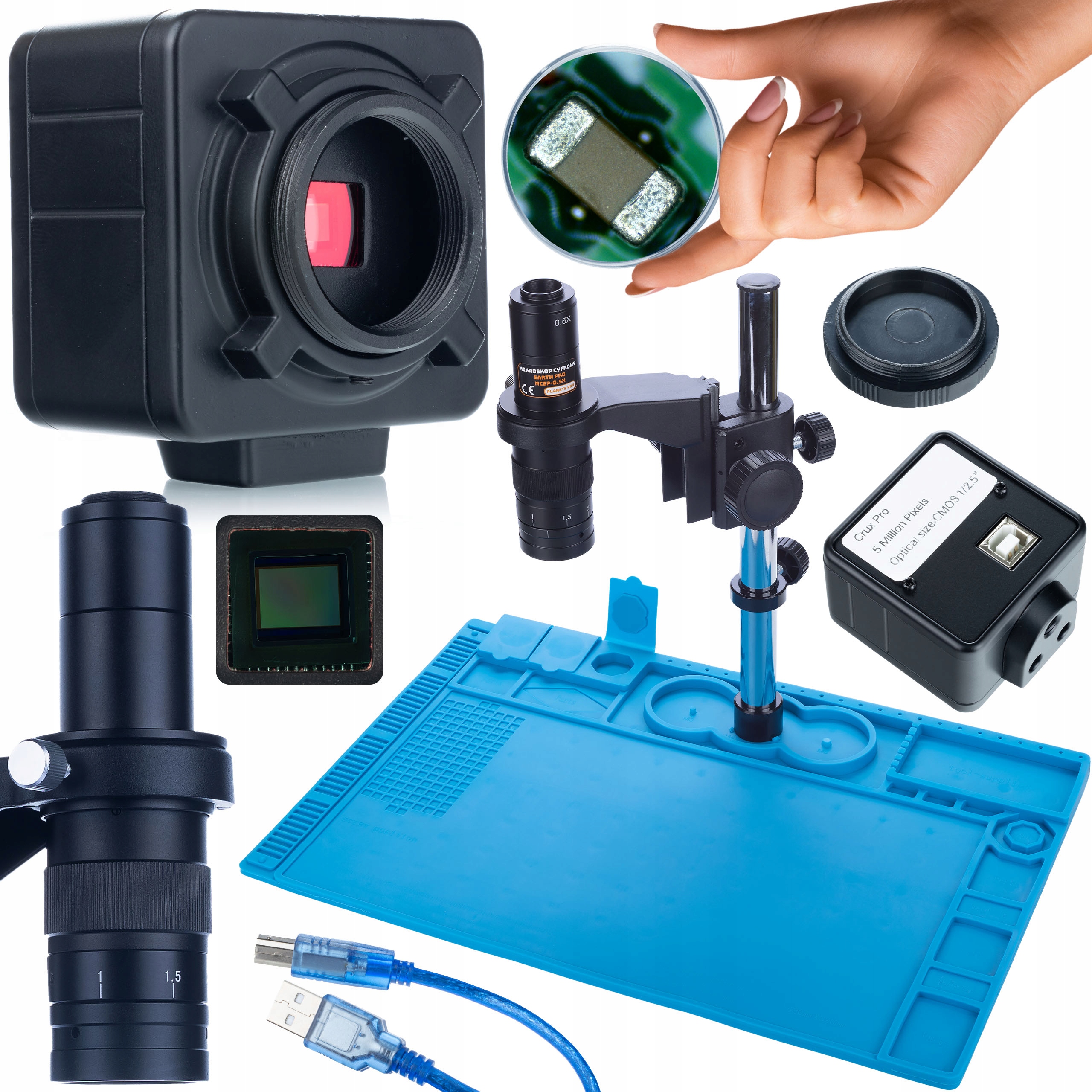 Digitální Mikroskop, Stabilní 5MP Usb Kamera, Silikonová Podložka, Železná Základna