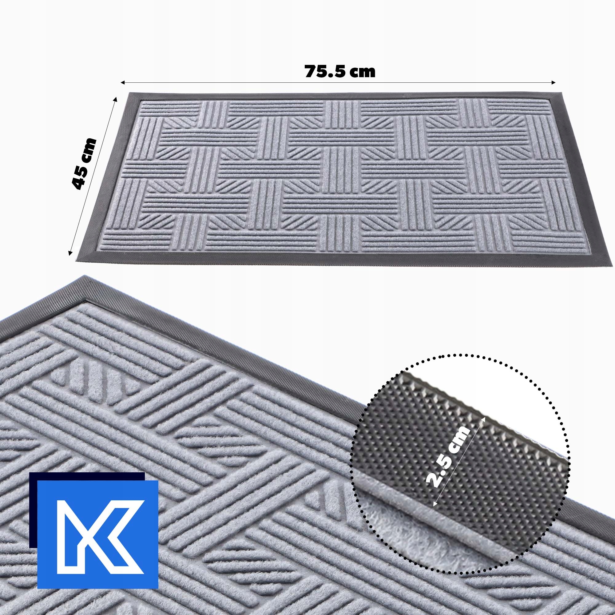 WYCIERACZKA POD DRZWI WEJŚCIOWA ZEWNĘTRZNA DO BUTÓW WEWNĘTRZNA GUMOWA 75x45 Długość 75.5 cm