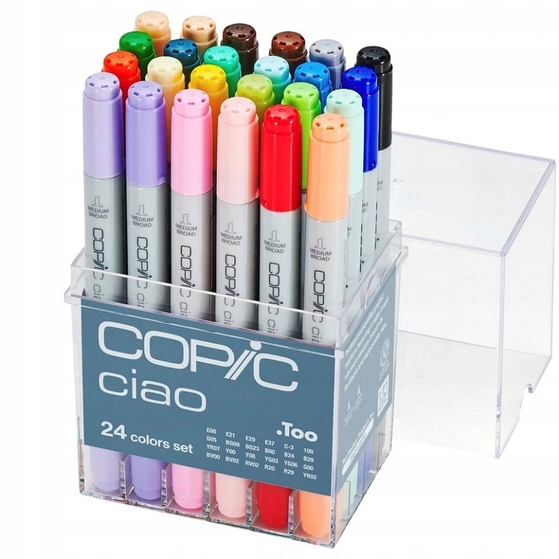 Lihové fixy Copic Ciao oboustranné Brush & Chisel 24 ks, základní
