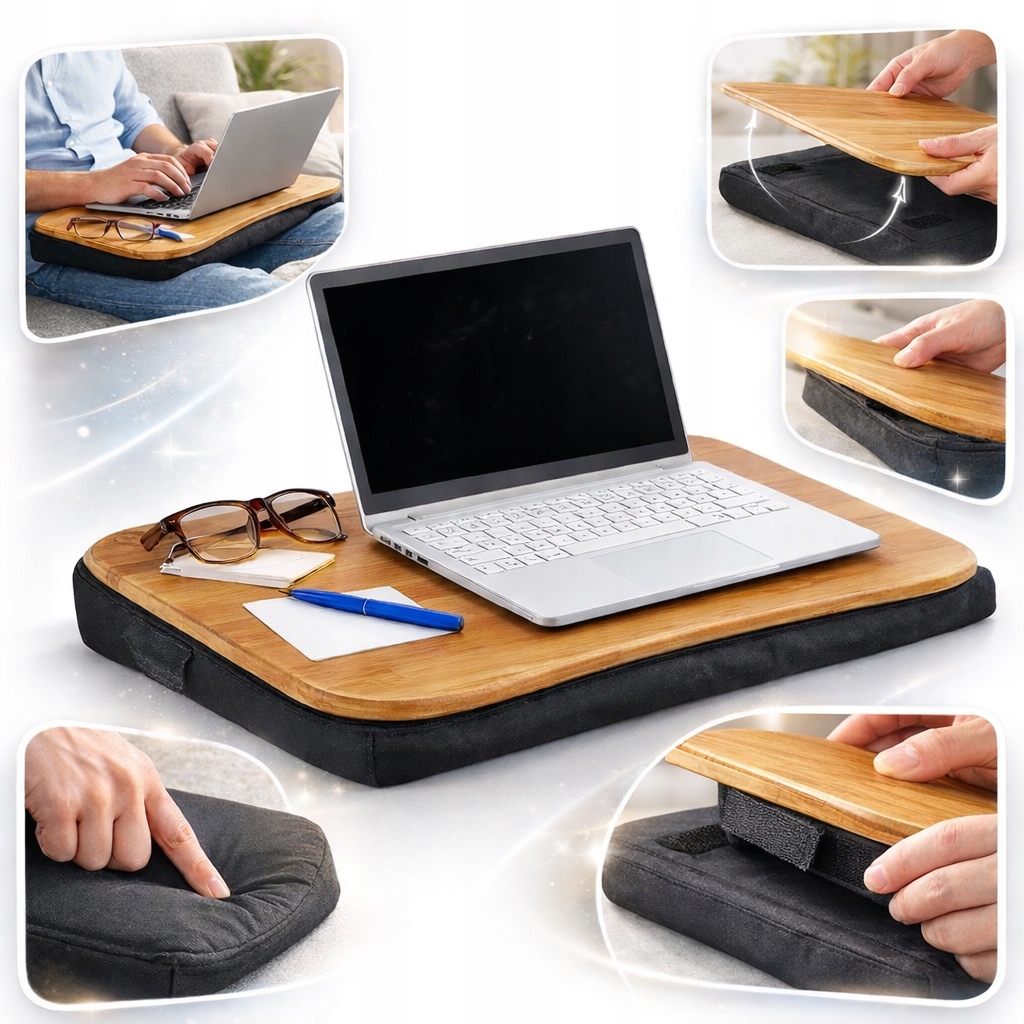 Podkładka Pod Laptopa Bambusowa 51x37 Cm Do 22 Cali Z Poduszką Na Kolana