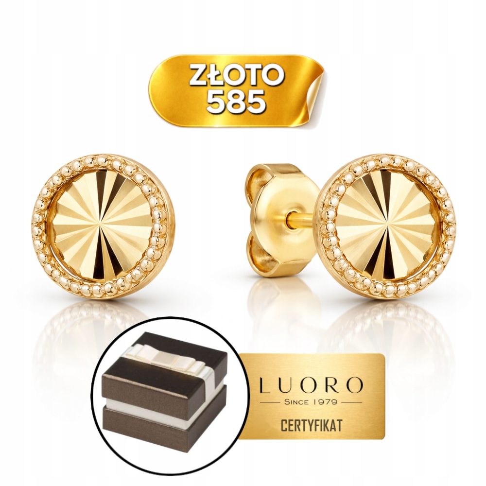 Náušnice Zlaté 585 14K Kolečka Diamantová Tyčinka 0,7 CM Elegantní