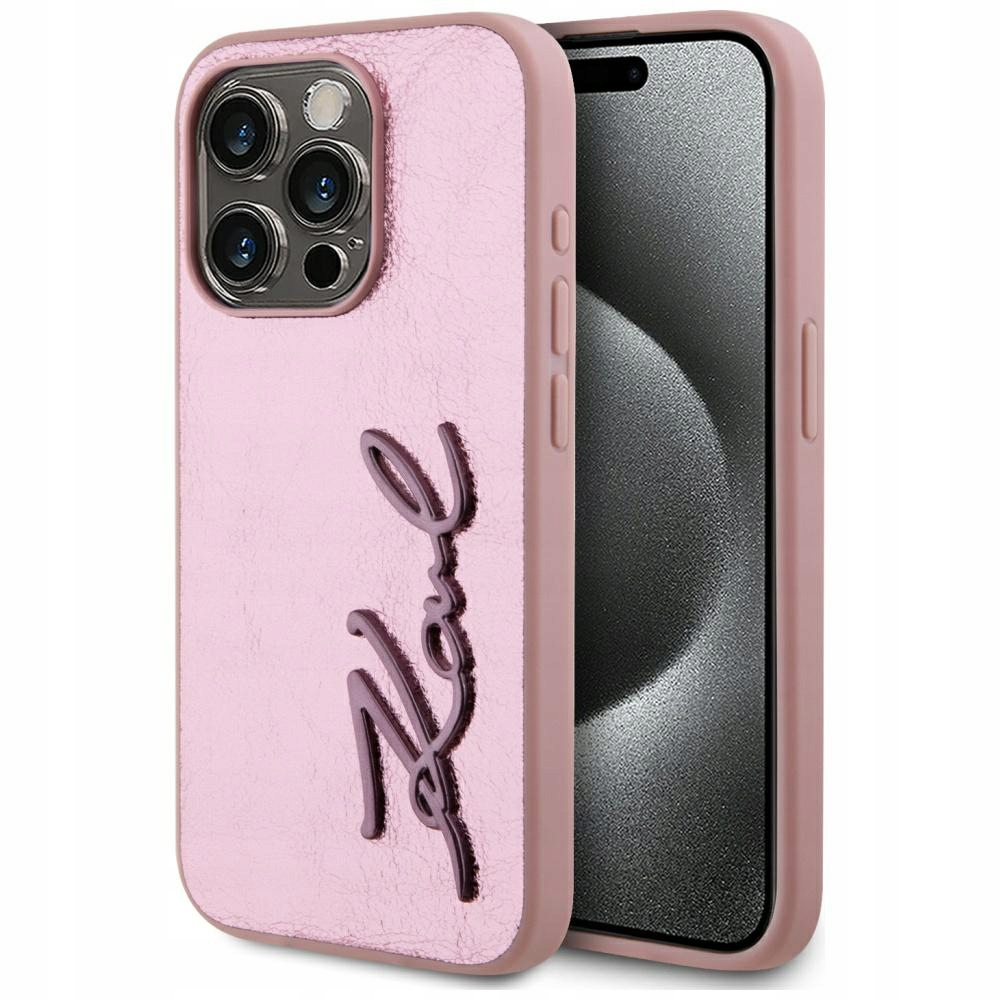 Etui Karl Lagerfeld Wrinkled Metal Signature na iPhone 15 Pro różowe