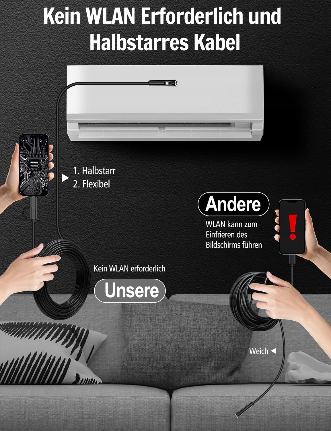 FERDIIZ Kamera Endoskopowa HD 1920P Dwie Soczewki LED IP67 Android iOS 10m — miniatura 6