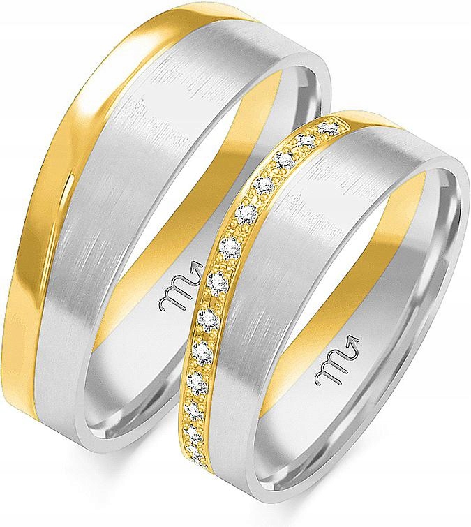 Zlaté snubní prsteny pro mladý pár 14K 585 vel. 29 30 31, moderní model gravírování