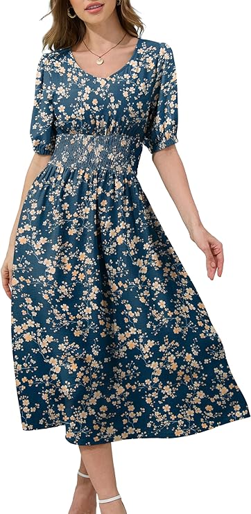 Sukienka Letnia Romantyczna Midi Kwiaty Wiskoza Rozmiar XL Niebieska