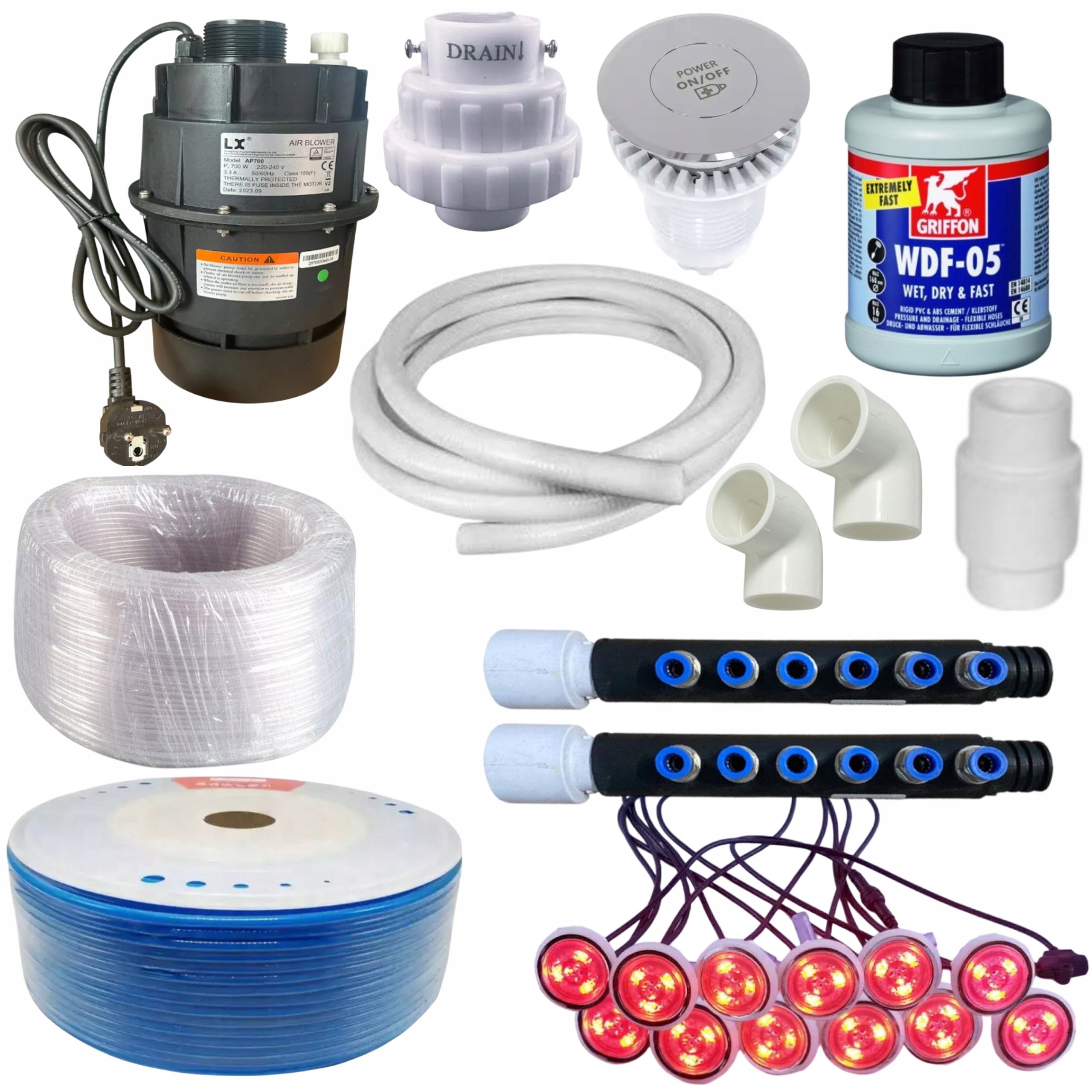 Aeromasážní sada pro vzduchovou masáž vířivky Bali 700W 12 Led trysek