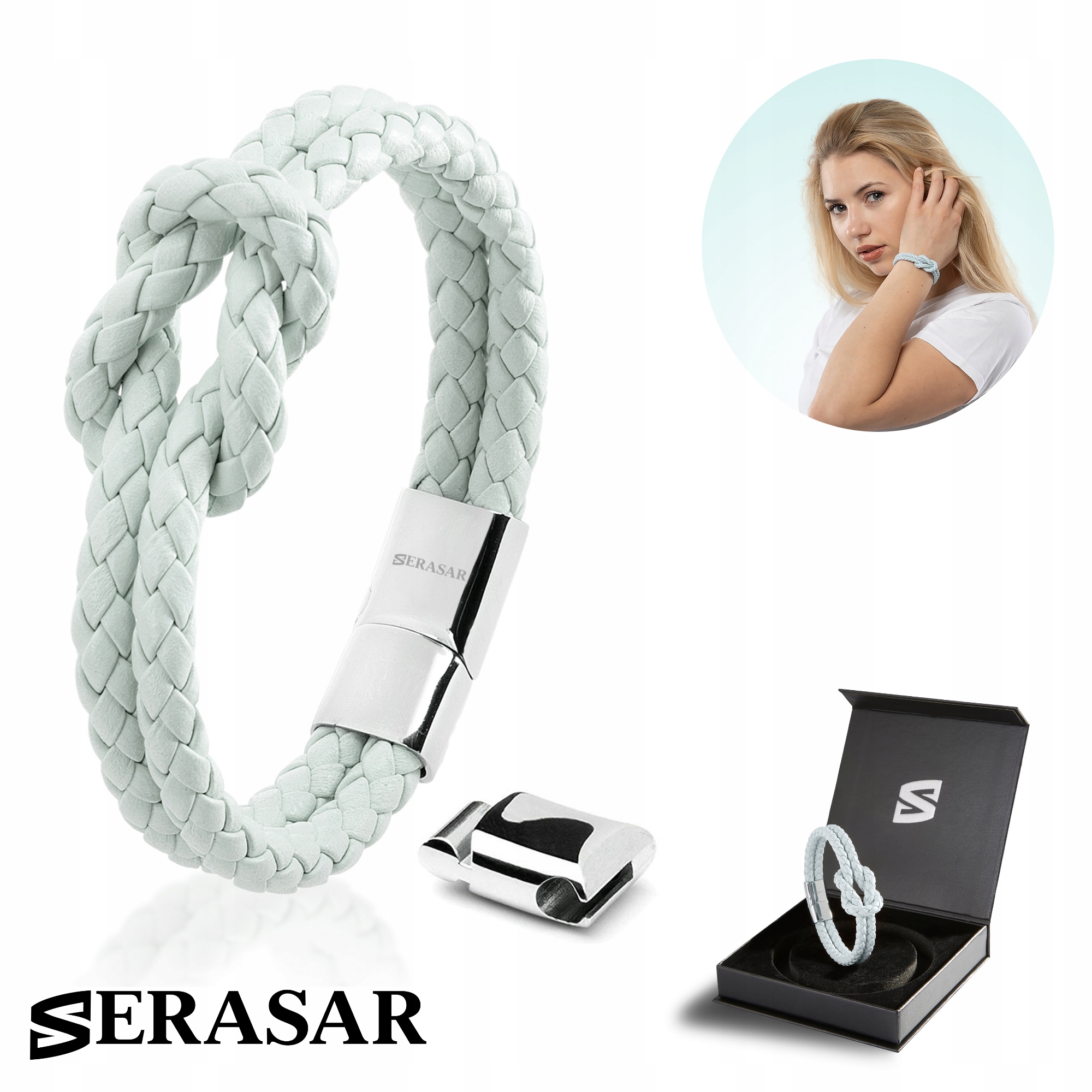 Serasar, Dámský kožený náramek [Knot] Modrý, 20 cm