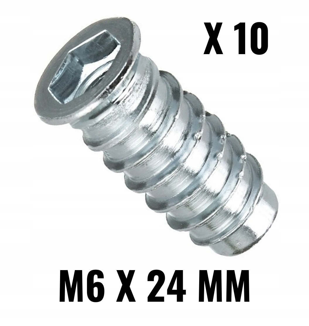 

10x Mufa wpustka do drewna wkręcana M6x24 meblowa