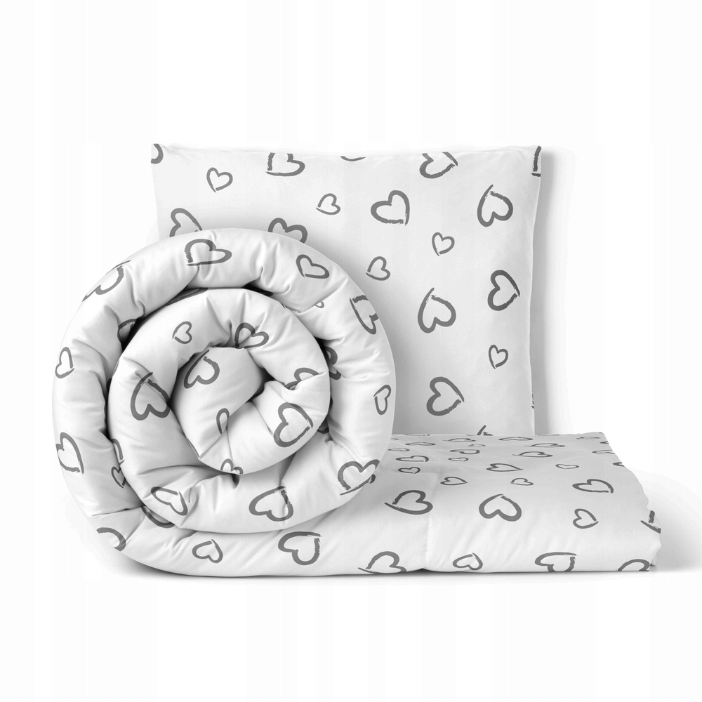 Povlečení 140 x 200 cm, 70 x 80 cm, 140 g/m2, bavlna 100% šedé srdce Obvody na B