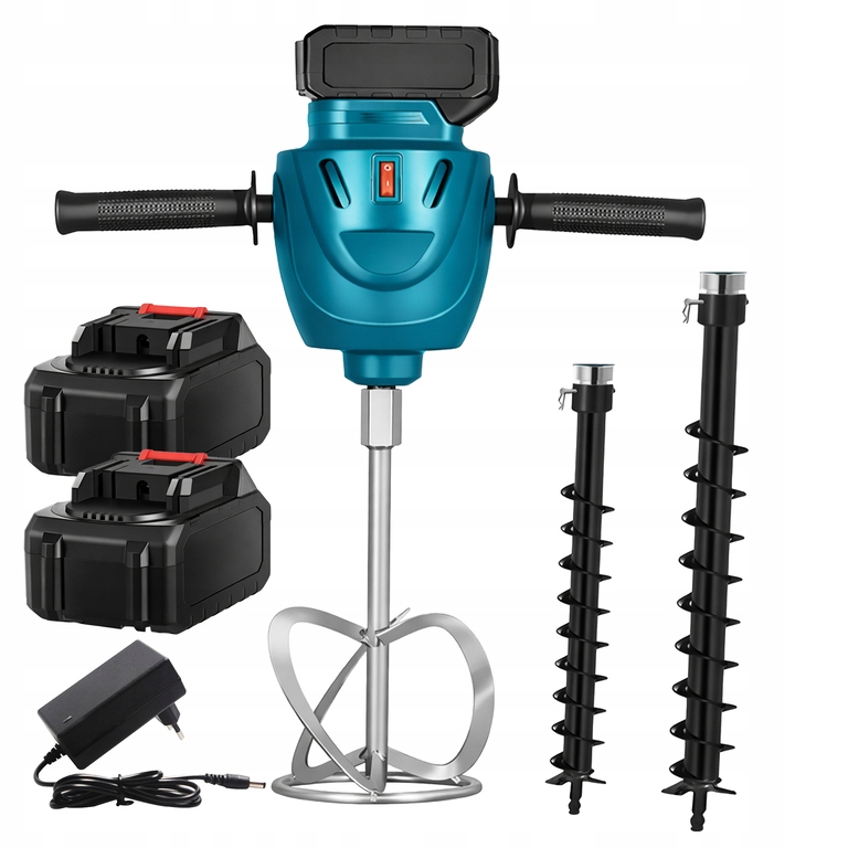 Míchadlo Vrták Akumulátorová vrtačka pro půdu malty 2x Aku