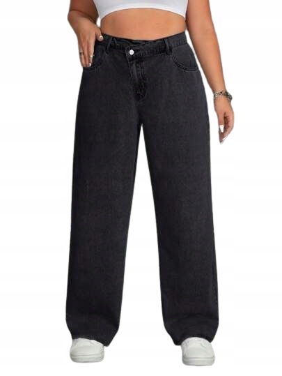 Shein Plus Size Czarne Spodnie Jeansowe Z Wysokim Stanem 46 1_B