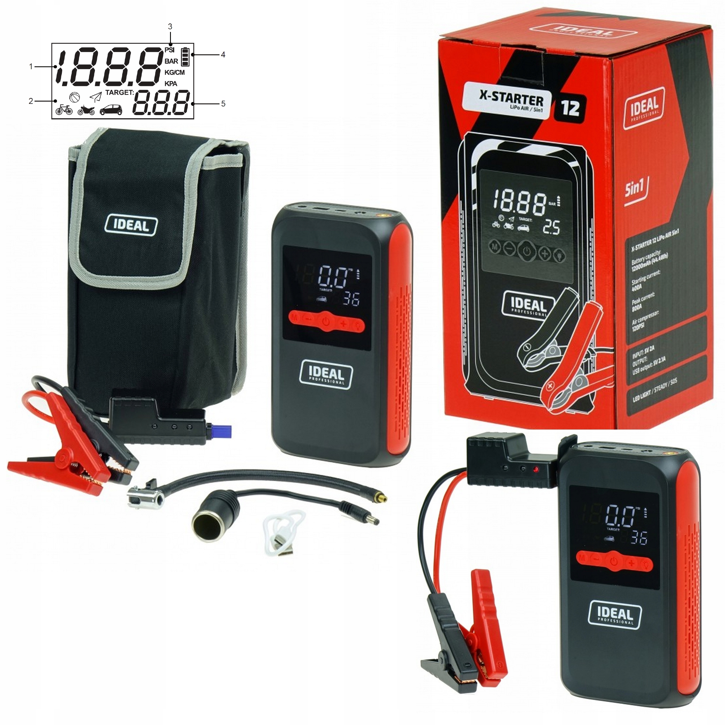 Rozruch kompresor Jump starter X-STARTER 12 AIR 5in1 IDEAL 800A