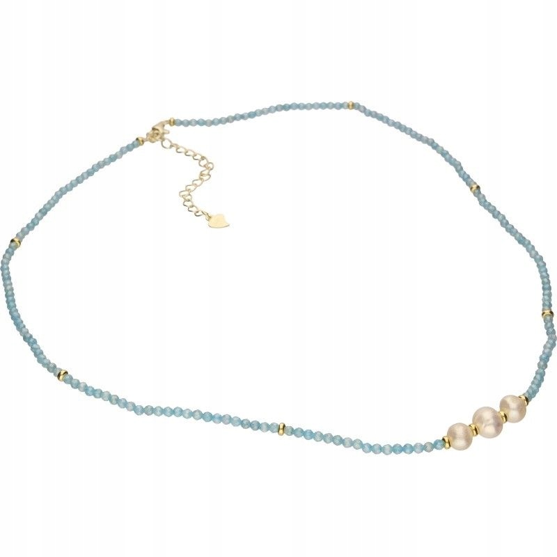 Stříbrný pozlacený náhrdelník 925 s perlami a modrými kameny jako dárek