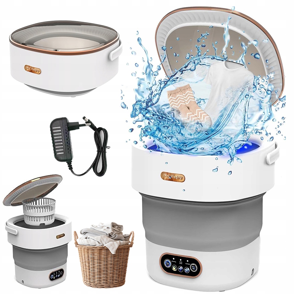 Pralka Mini Turystyczna Składana 12L 3 Tryby Pranie Ręczne Szare