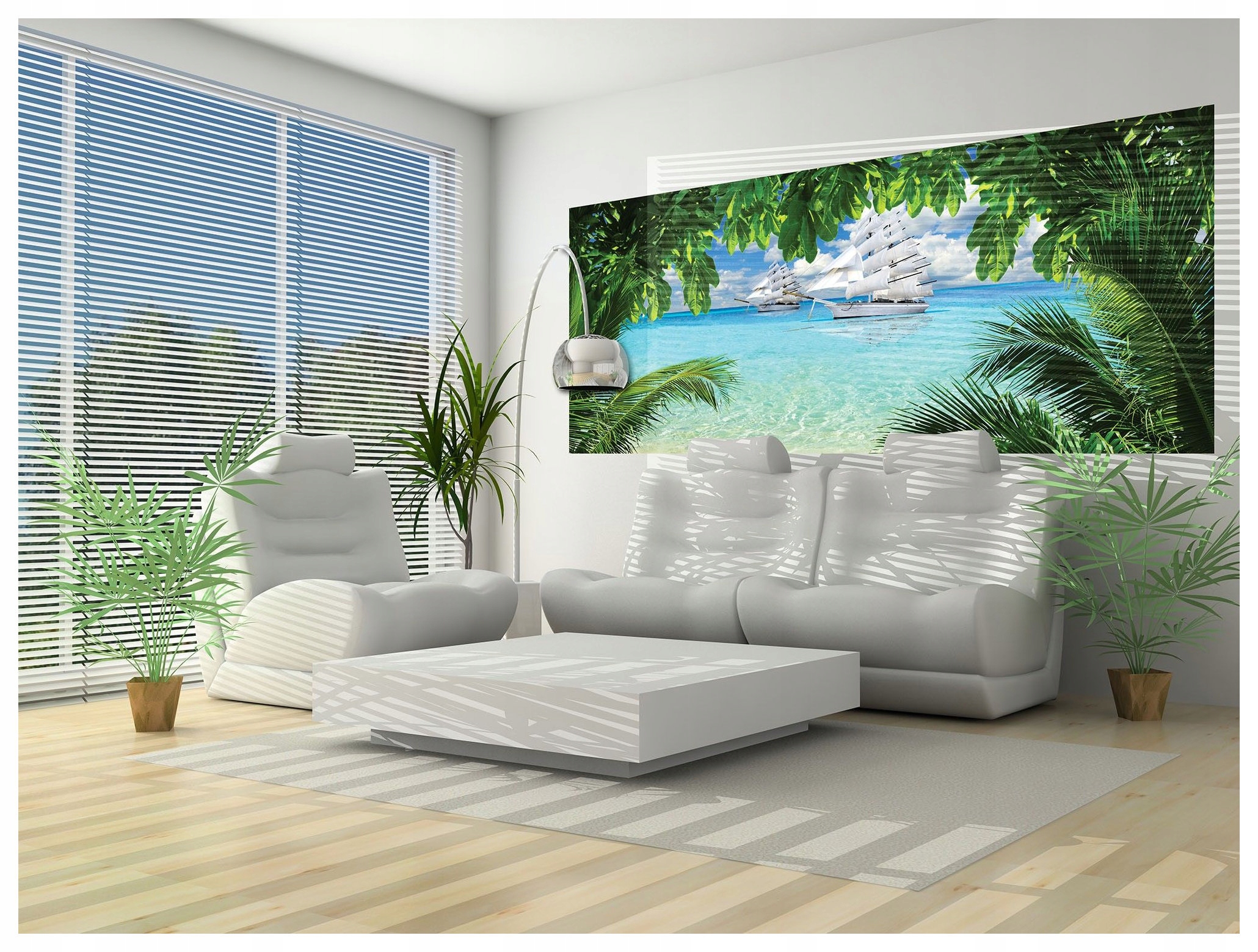 Fototapeta Pláž s palmami a plachetnicí Tropický relax 250x104 lepidlo