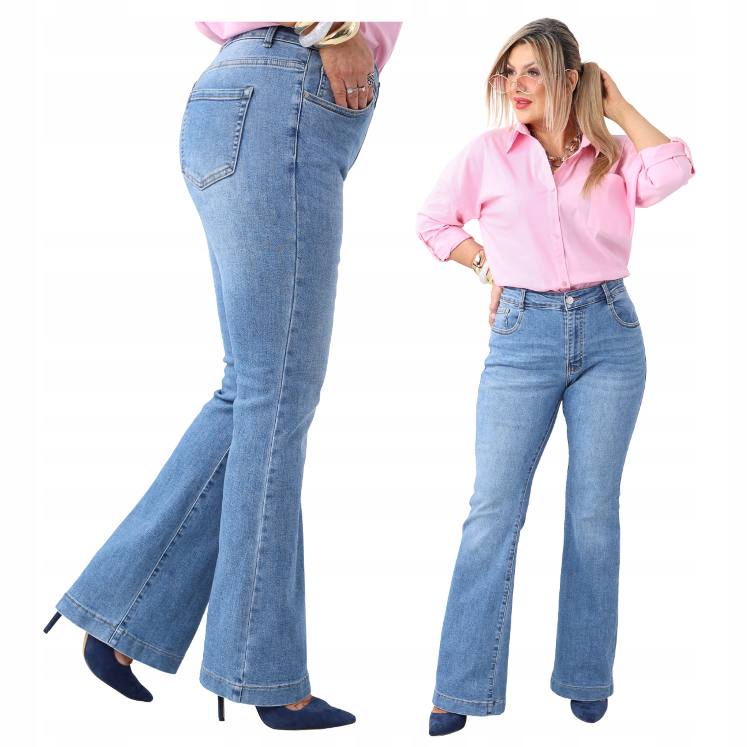 Spodnie Damskie Dzwony Jeansowe Z Szerokimi Nogawkami Modne Duże Rozmiary