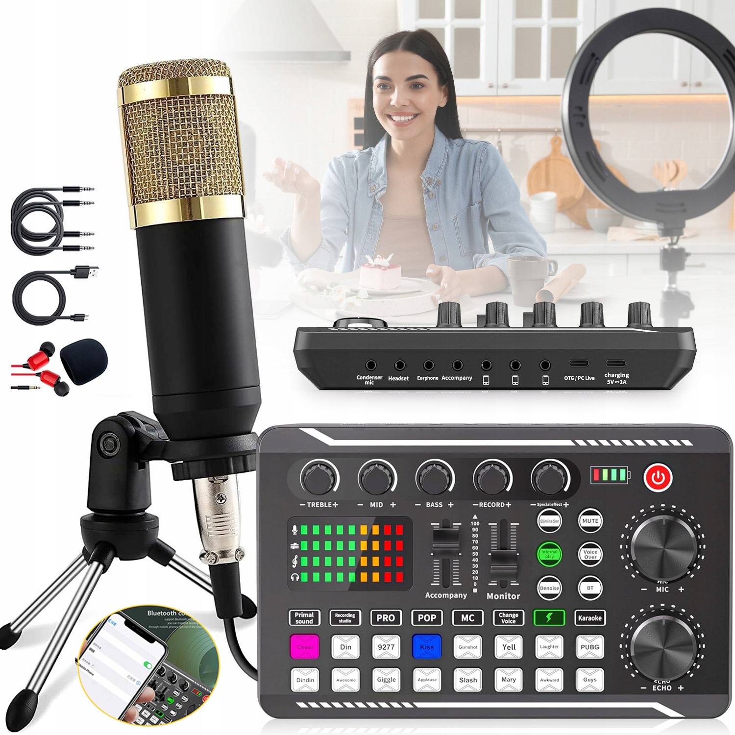 Studiový Mikrofon, Kondenzátorová Zvuková Karta, Mixážní Pult, Profesionální Sada