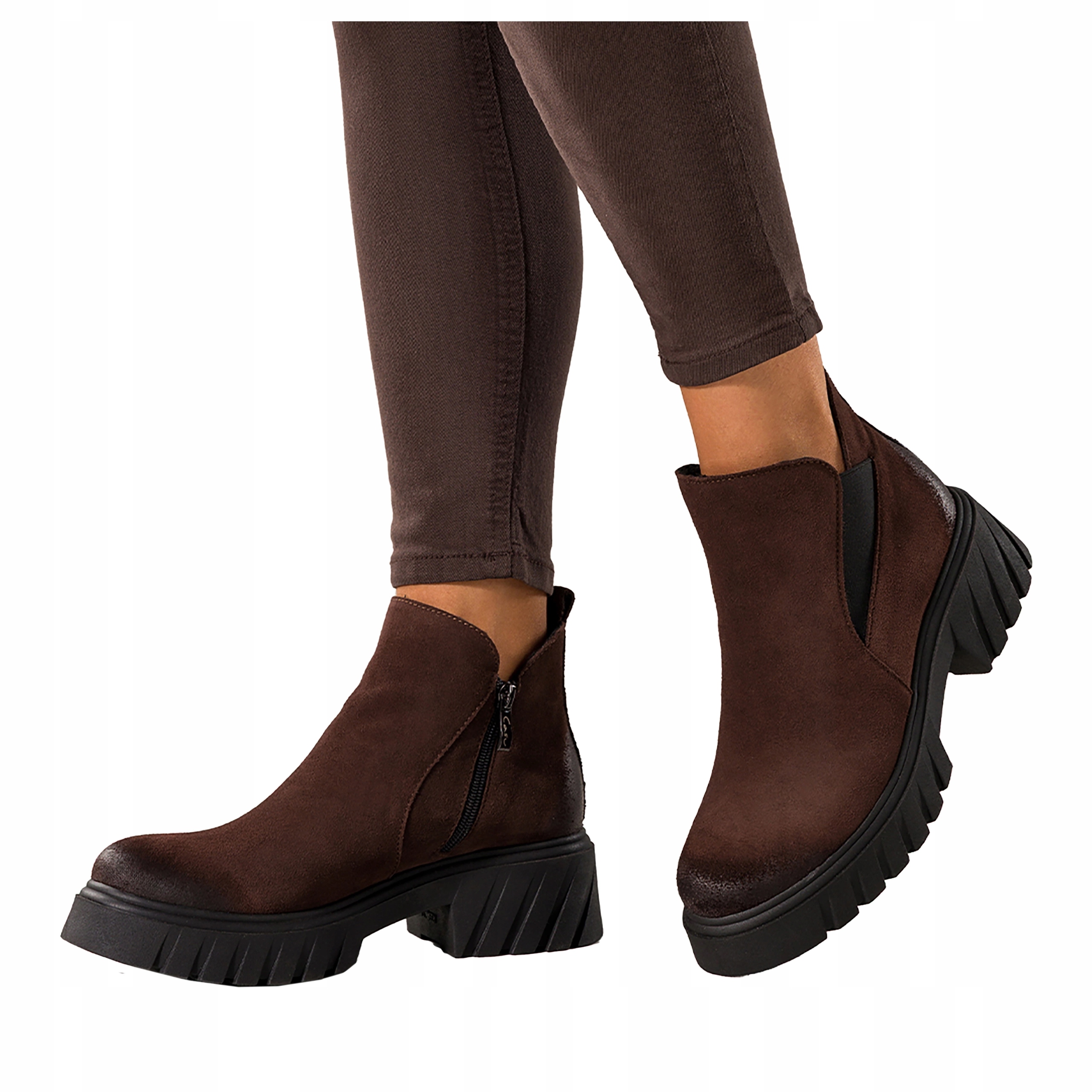 Kotníkové Boty Čokoládové Kožené Dámské Pohodlné Na Platformě S Gumou Modne r 39