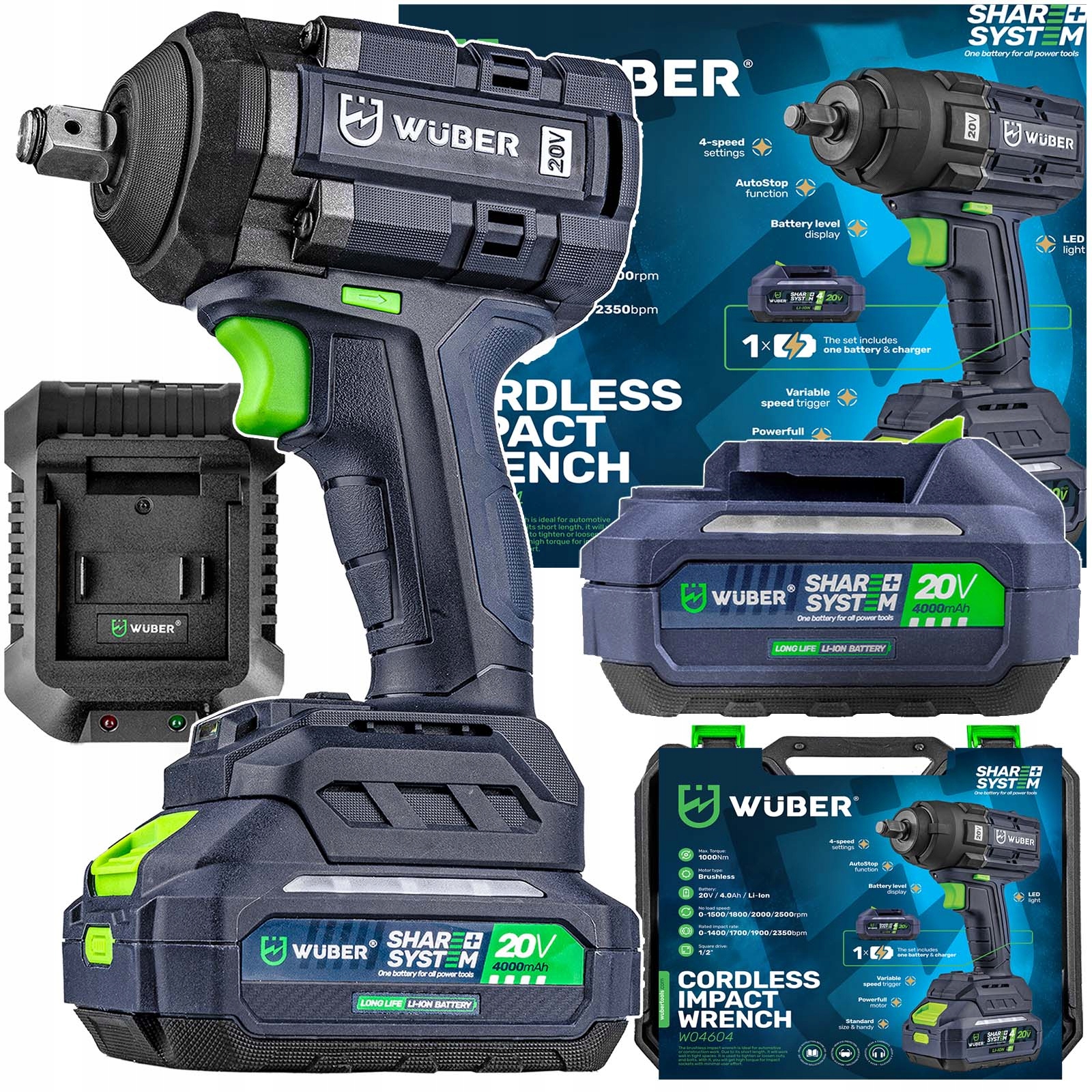 Aku Rázový Utahovák 1000 Bezkartáčový Elektrický Sada 1AKU 4AH