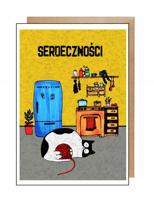 Kartka pocztówka eko koperta urodziny kot koty