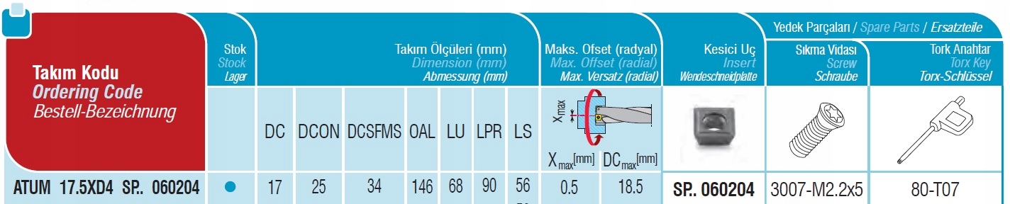 WIERTŁO SKŁADANE ATUM 17,5 D4 PŁYTKA SPMG 060204 Kod producenta ATUM 17.5XD4 SP.. 060204