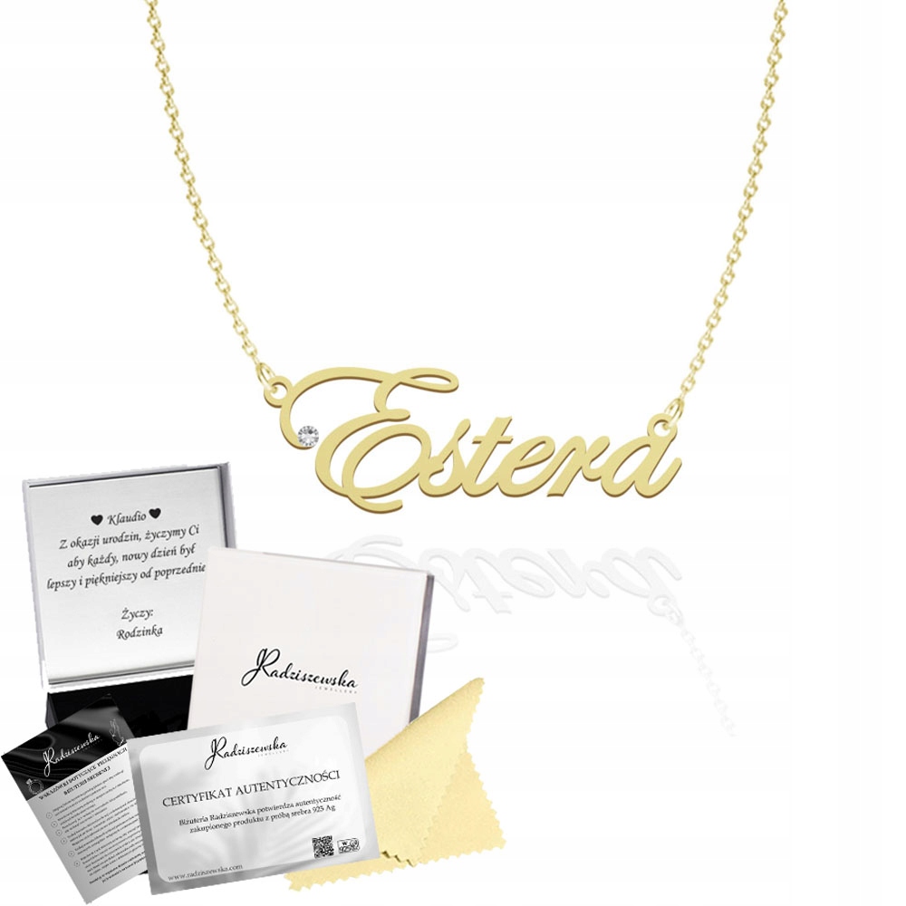 Zlatý náhrdelník s jménem Estera Řetízek Stříbro 925 Dárek Dedikace