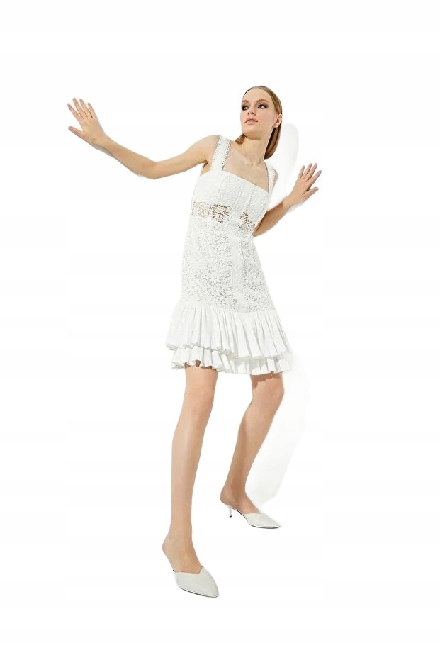 Koton Bílá Šaty S Krajkou A Volánem Mini L 5FA