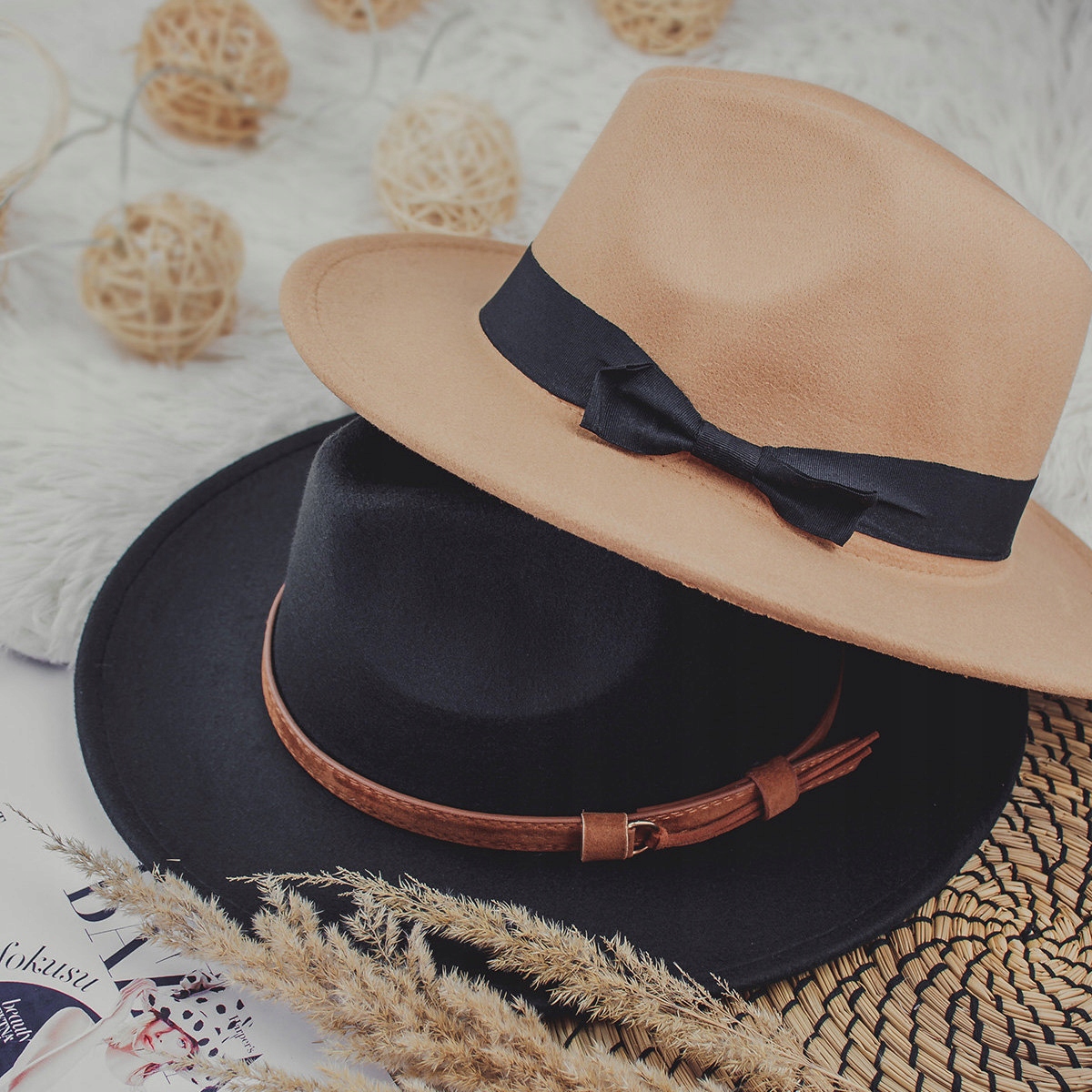 KAPELUSZ PANAMA fedora elegancki filcowy Wzór dominujący bez wzoru