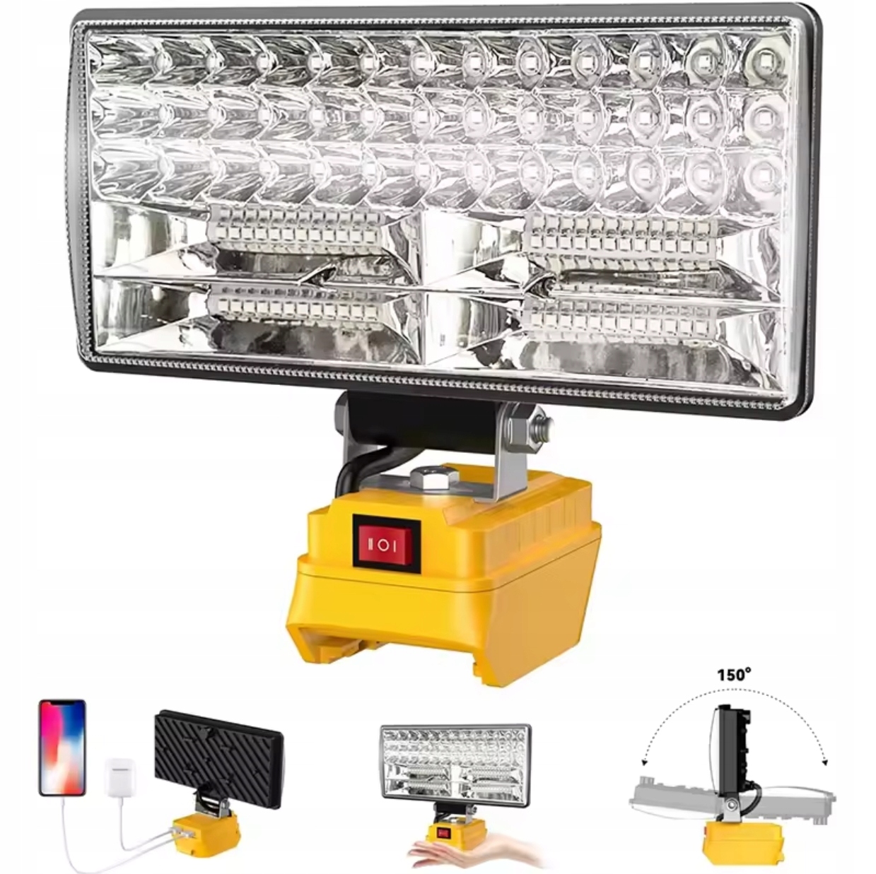 Duża lampa warsztatowa na baterie DeWalt 20V akumulatorowa Halogen Led Usb