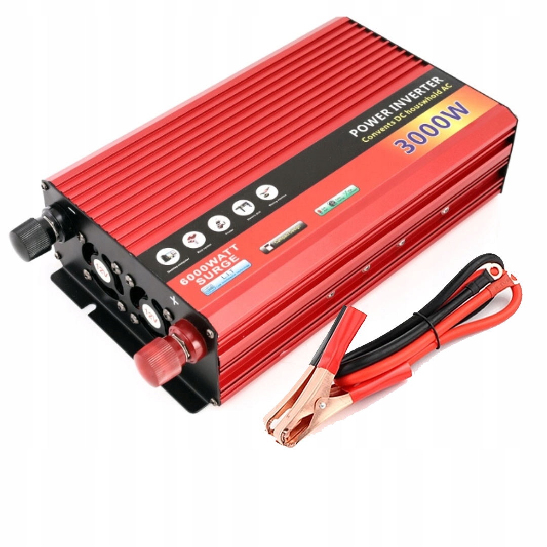 Menič 3000 W 12 V na 230 V, automobilový invertor s Usb a klipsami
