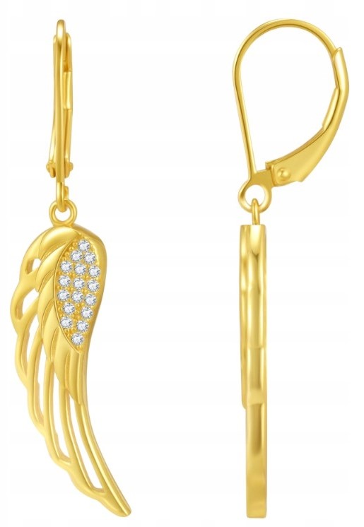 Dlouhé stříbrné náušnice s anglickými závěsnými křídly stříbro pozlacené 925