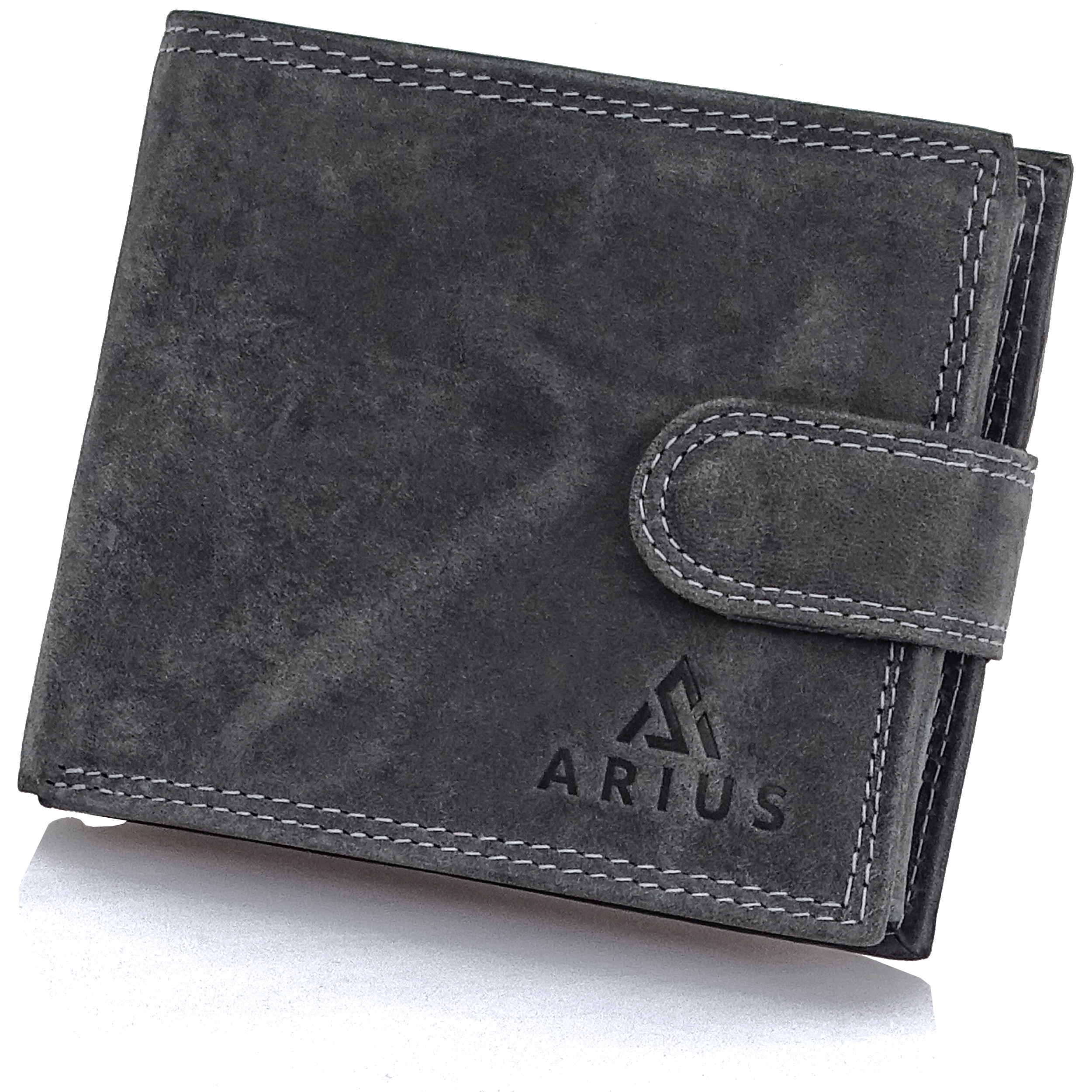 Poziomy portfel męski Rfid antracyt skóra naturalna z pudełkiem