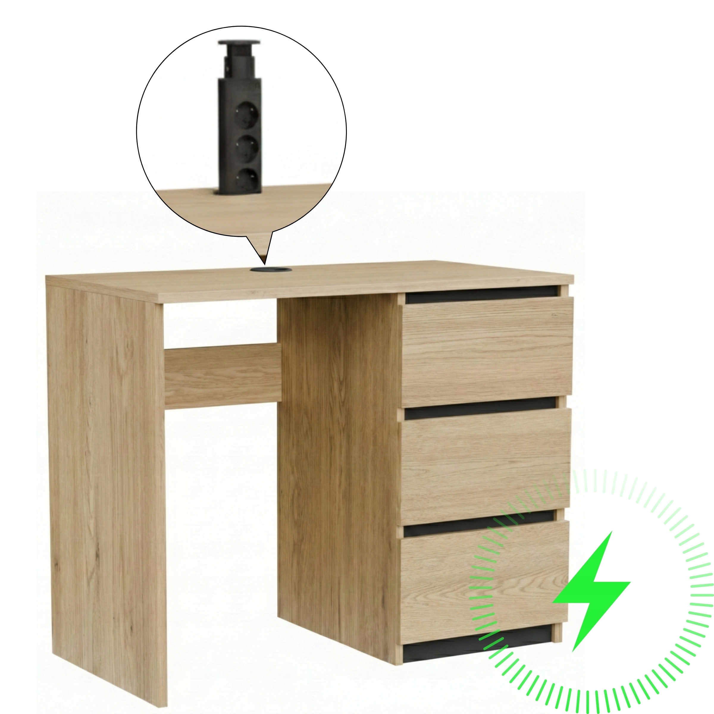 Psací Stůl S Zásuvkami Černý 90 CM, Jednoduchá Montáž, Zásuvka V Pracovní Desce 230 V