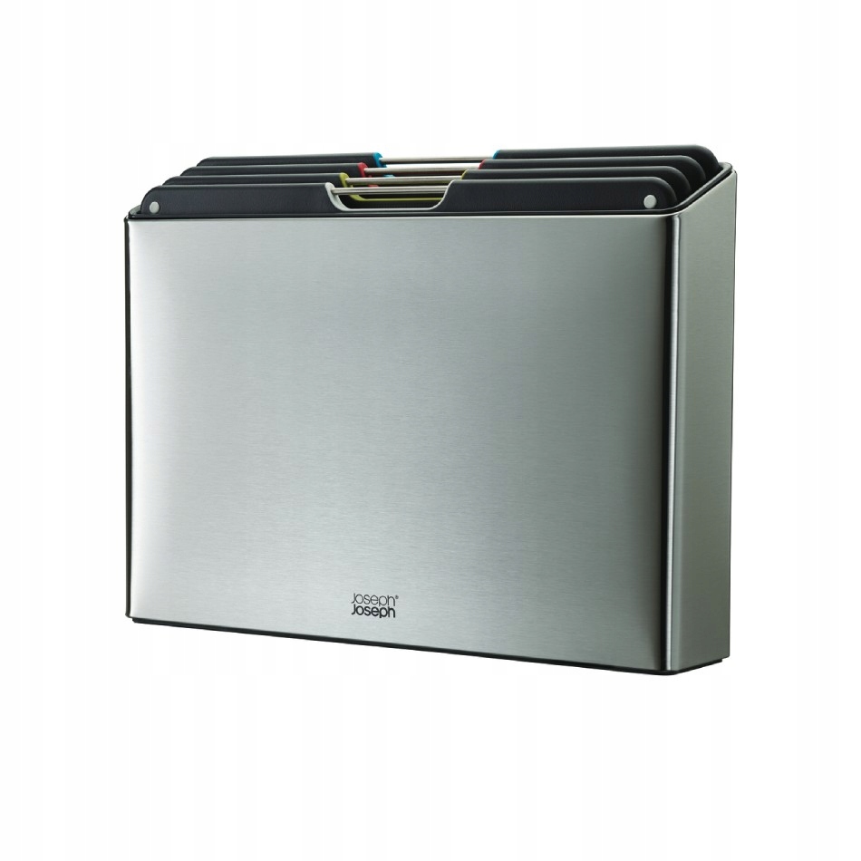 Sada 4 krájecích prkének ve stojanu L Steel Folio Joseph Joseph