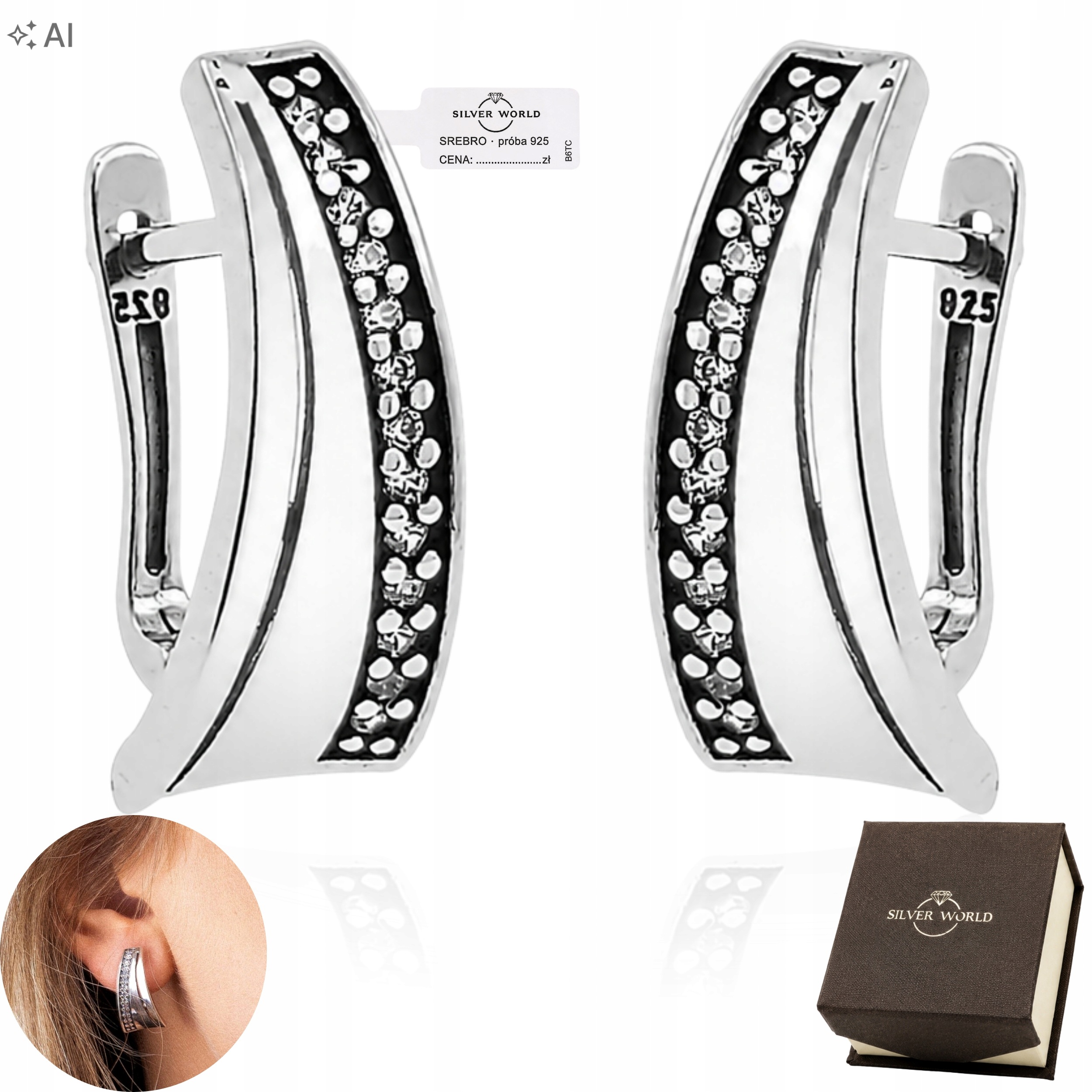 Stříbrné Náušnice 925 s elegantními Zirkony a Gravírování Pouzdro