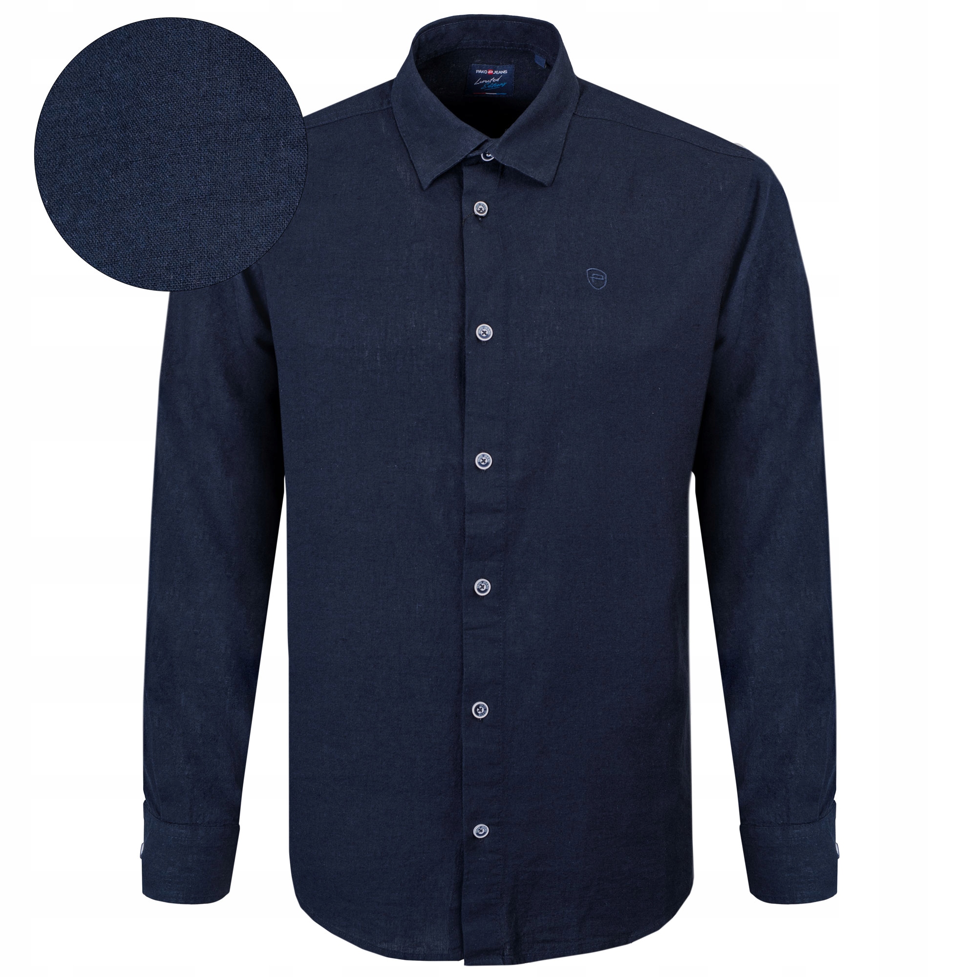 Pánská košile s dlouhým rukávem Lniana Modrá Regular Fit Pako Jeans