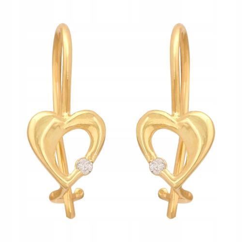 Dětské náušnice ze zlata 585 ve tvaru srdce s kubickou zirkonií, jemné, ideální jako dárek