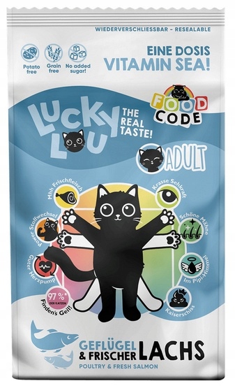 Levně Krmivo pro kočky bez umělých přísad Lucky Lou 42% Drůbež, 20% Losos 1,7 kg