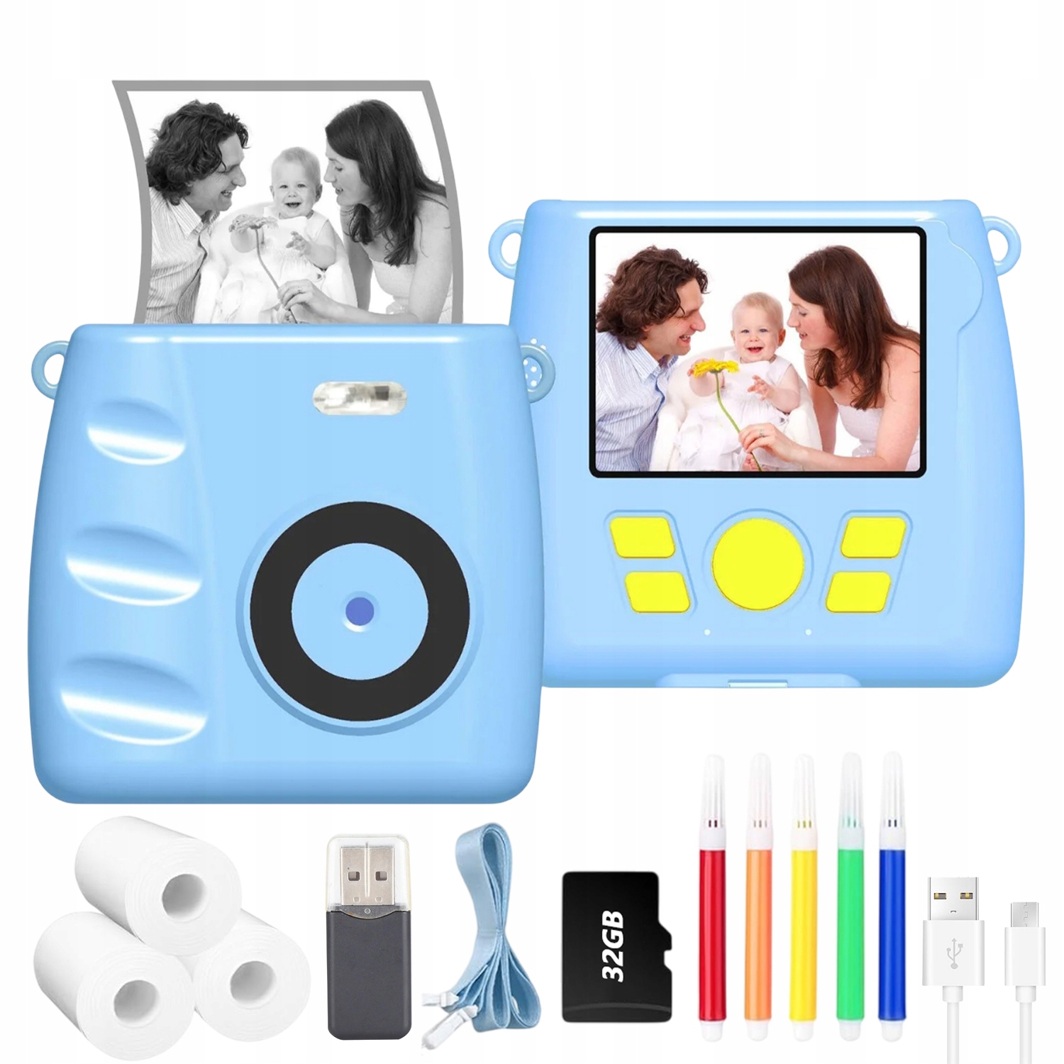 Instantní Fotoaparát Pro Děti Termální Tiskárna S 32GB Kartou 3 Role
