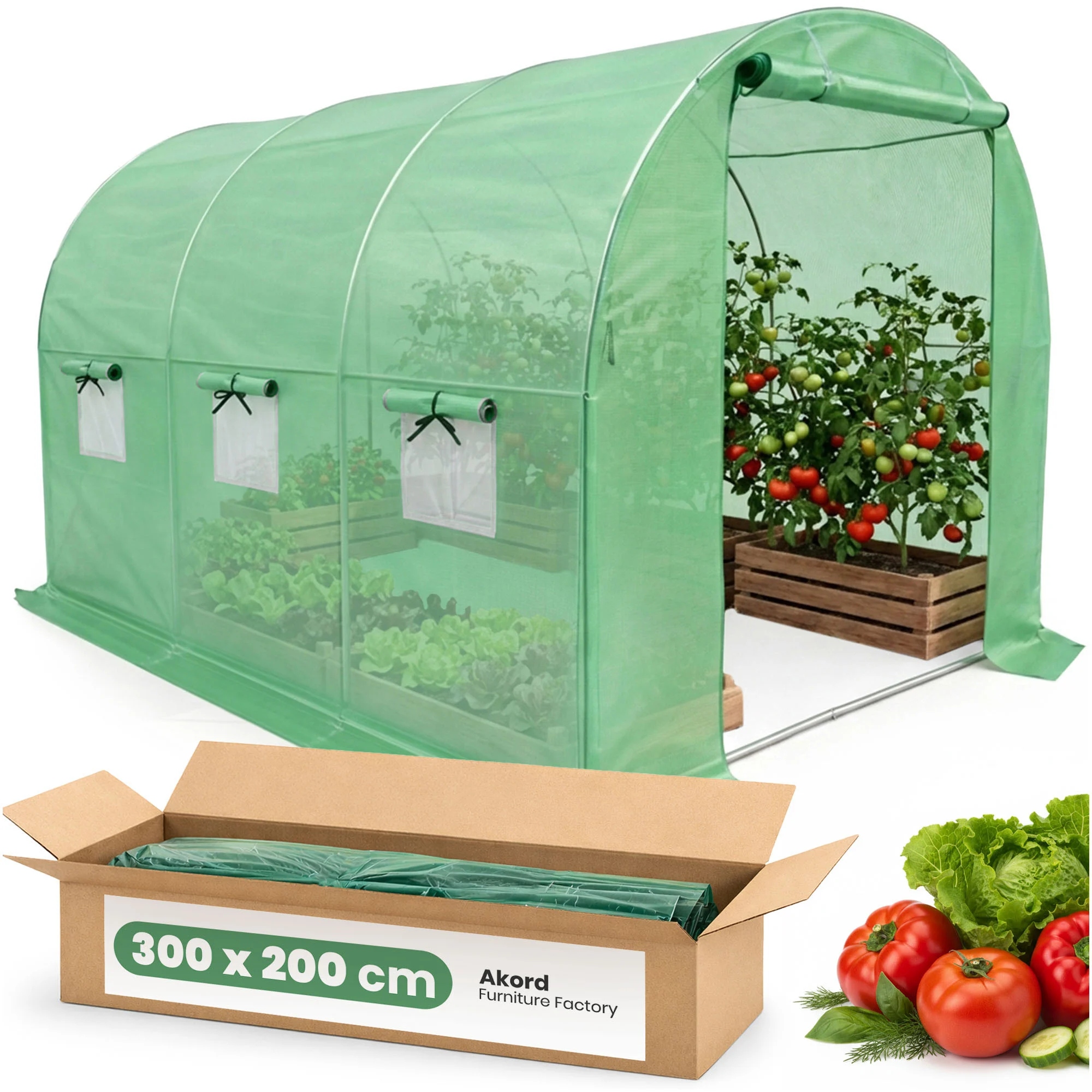 Zahradní skleník fóliový tunel 1D6OK Zelený 200x300x200 Akd