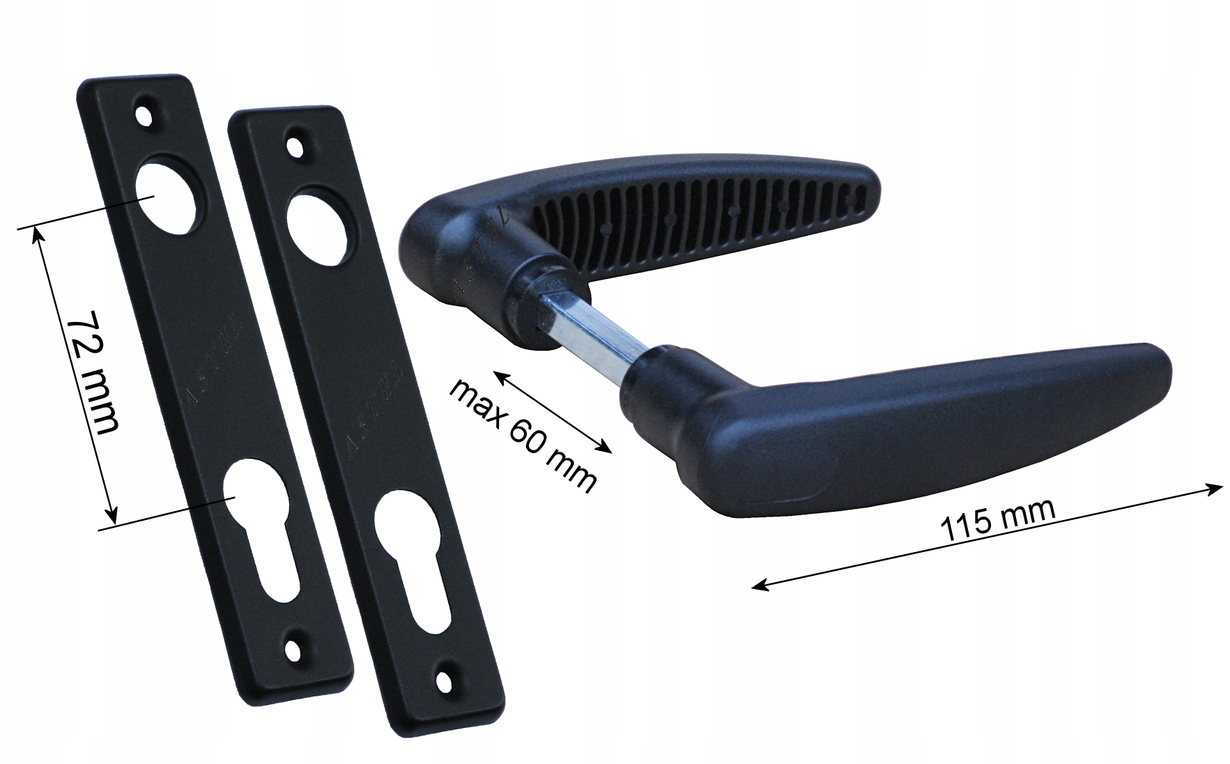 

Klamka z szyldami do furtki, drzwi plastikowa