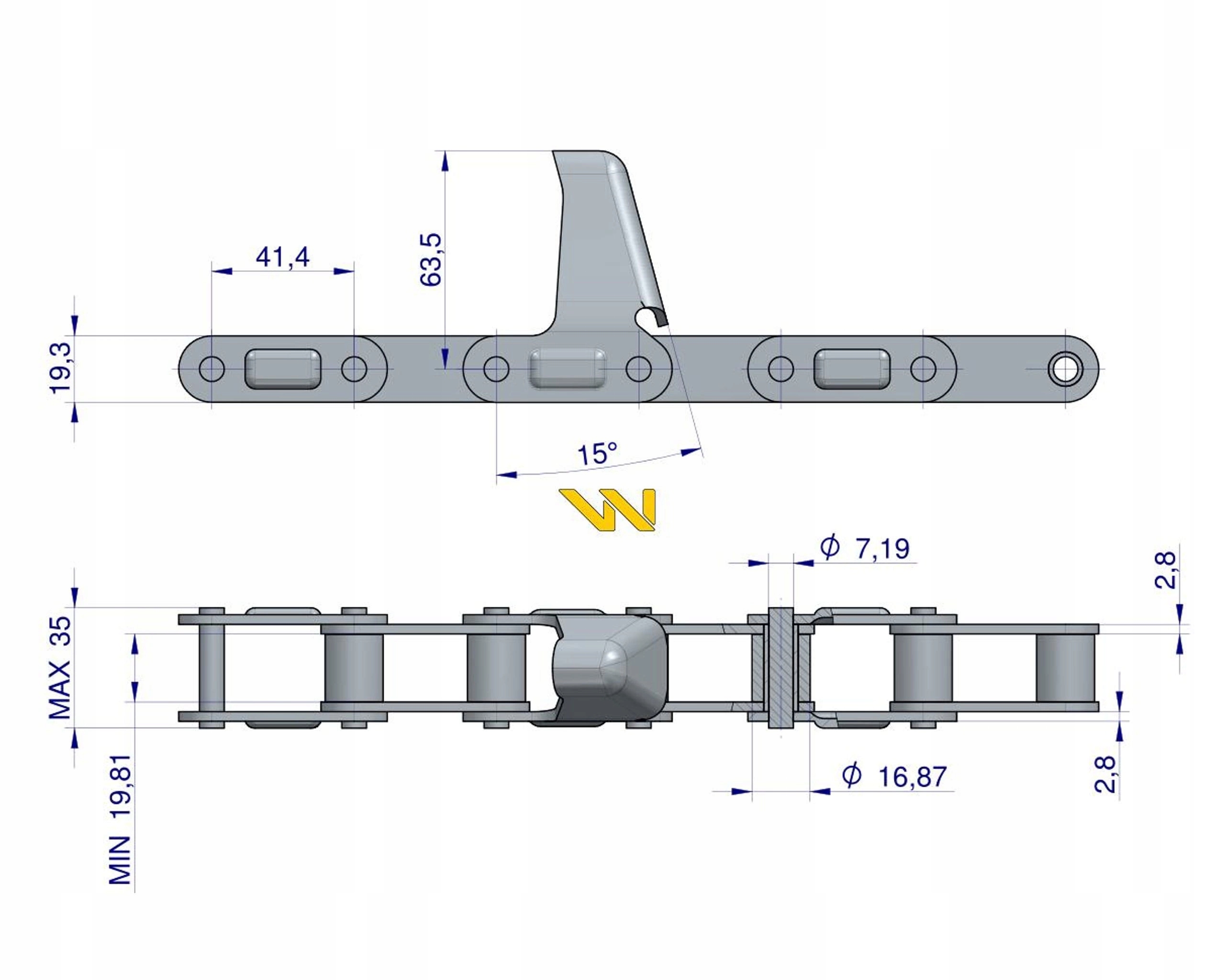 Řetěz nástavce 57 článků CA550 x 57LS Laverda