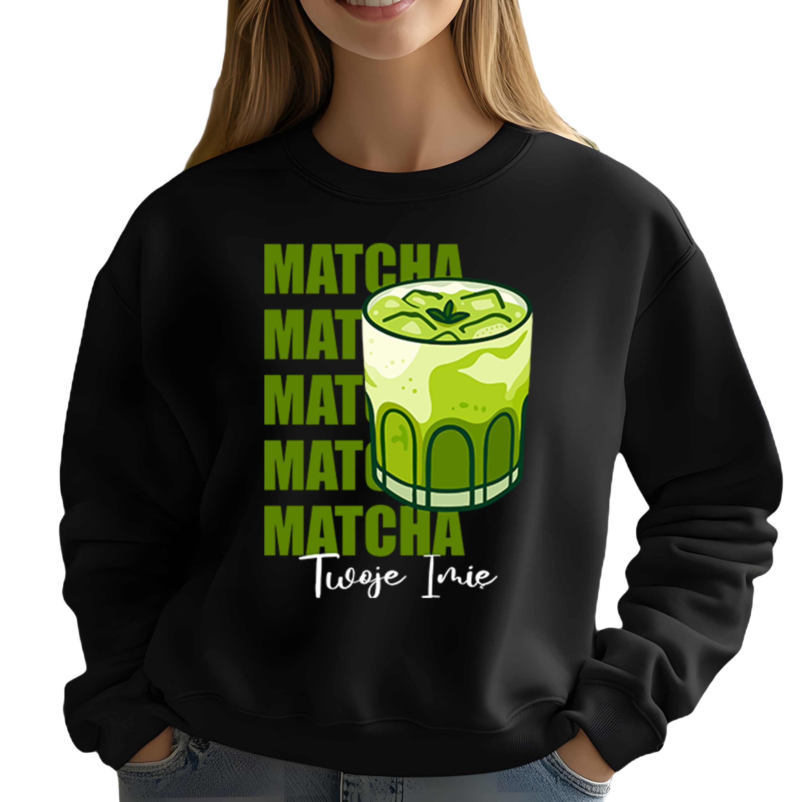 Mikina Černá pro milovnici zeleného čaje Matcha Matcha Jméno M