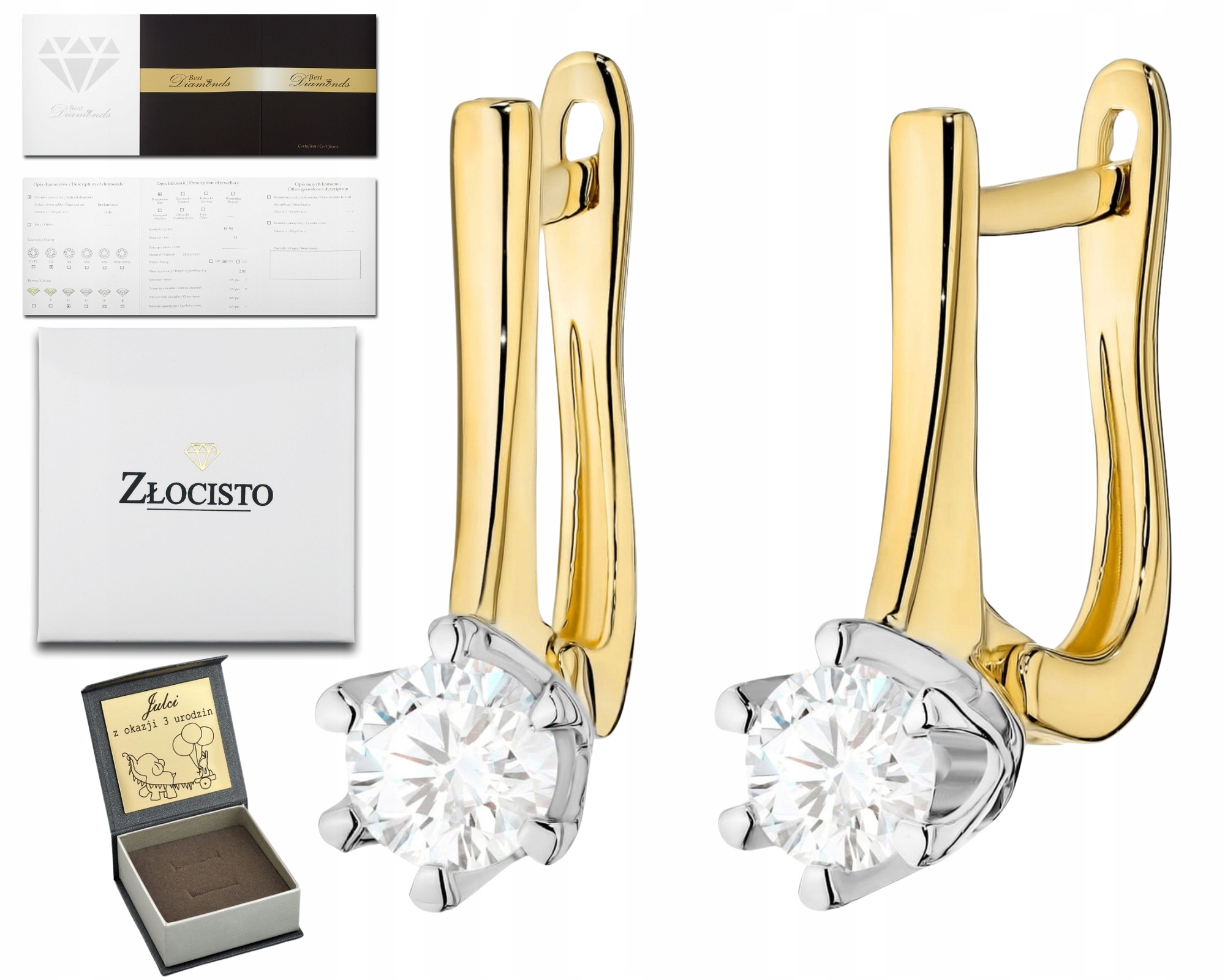 Zlaté Náušnice Na Anglickém Zapínání S Laboratorními Brilianty, Závěsné