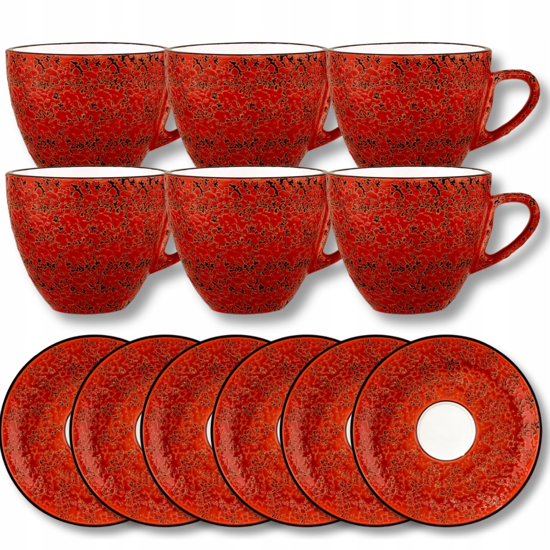 Šálka na čaj z porcelánovej kávy červená 300 ml a tanierik 15 cm Wilmax